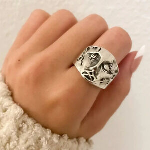 925 Sterling Silver Chunky Face Ring Abstract Face Ring Modern Statement Ring
